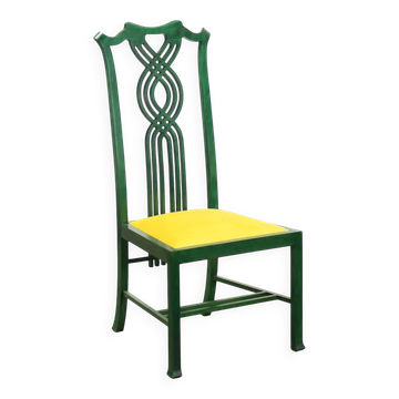 Vintage Giorgetti chair in wood and velvet, Italy, 1980s.
