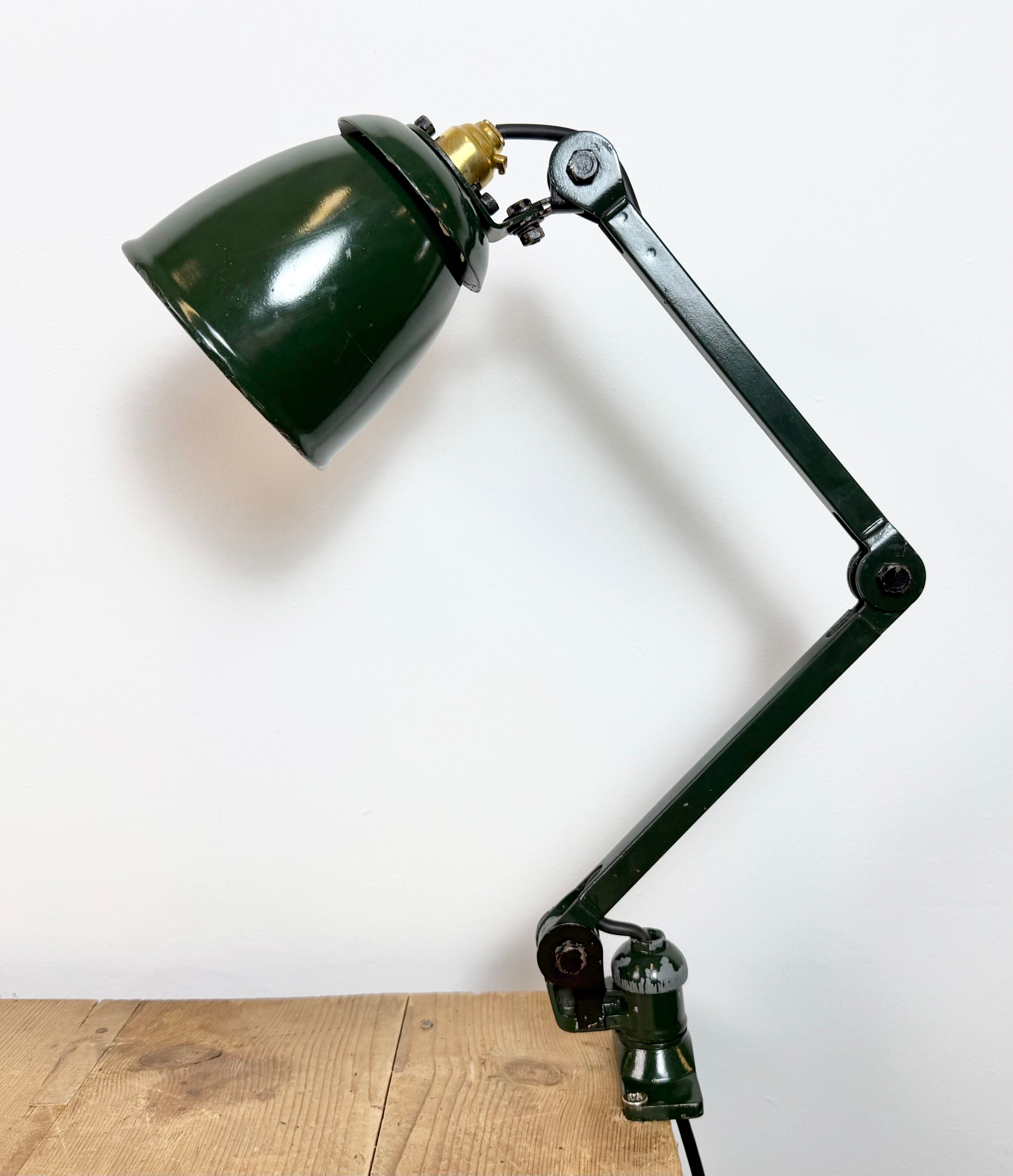Industrial Green Enamel Adjustable Table Lamp, 1960s
