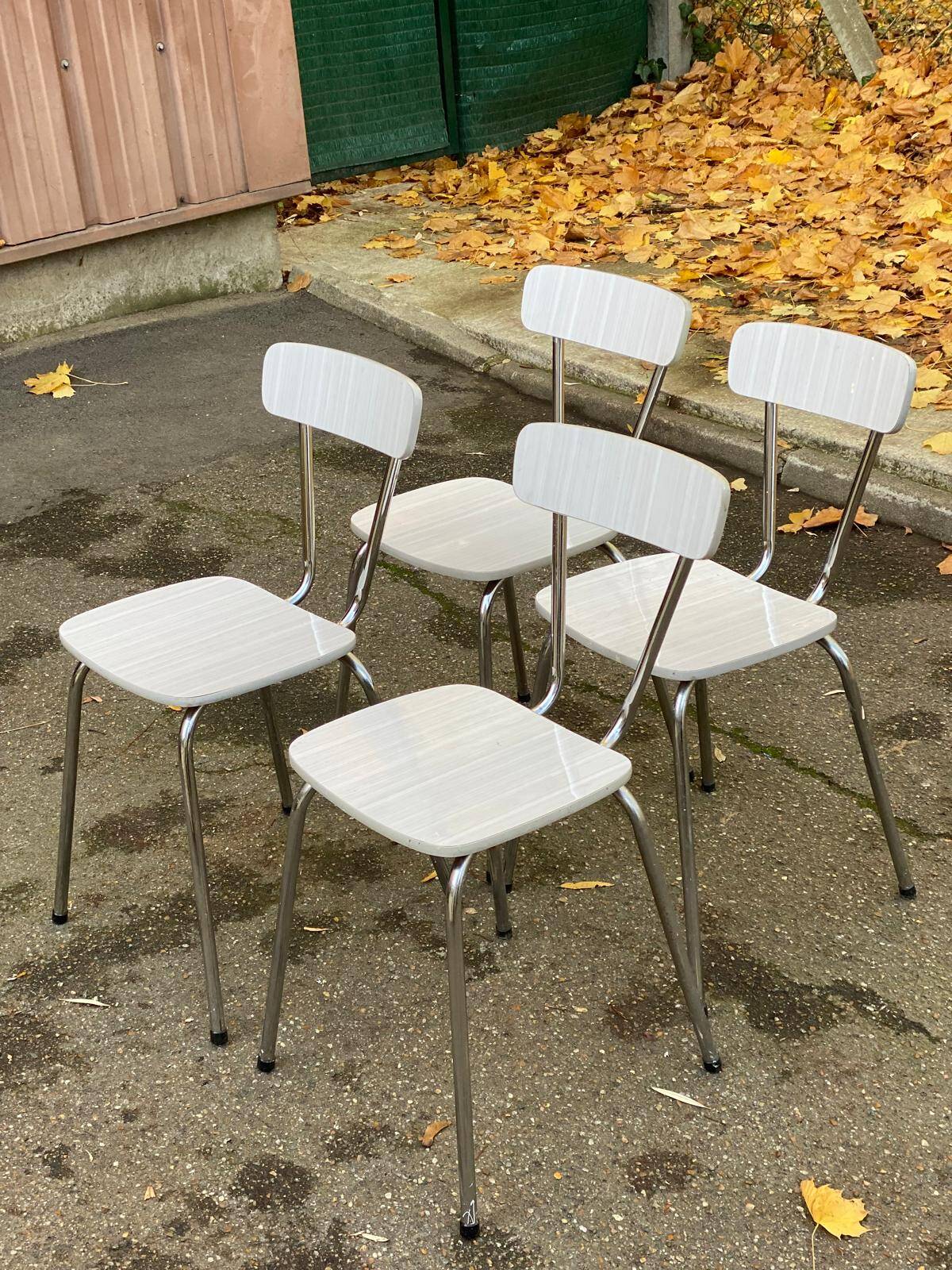 4 beige Formica and steel kitchen chairs from the 1970s