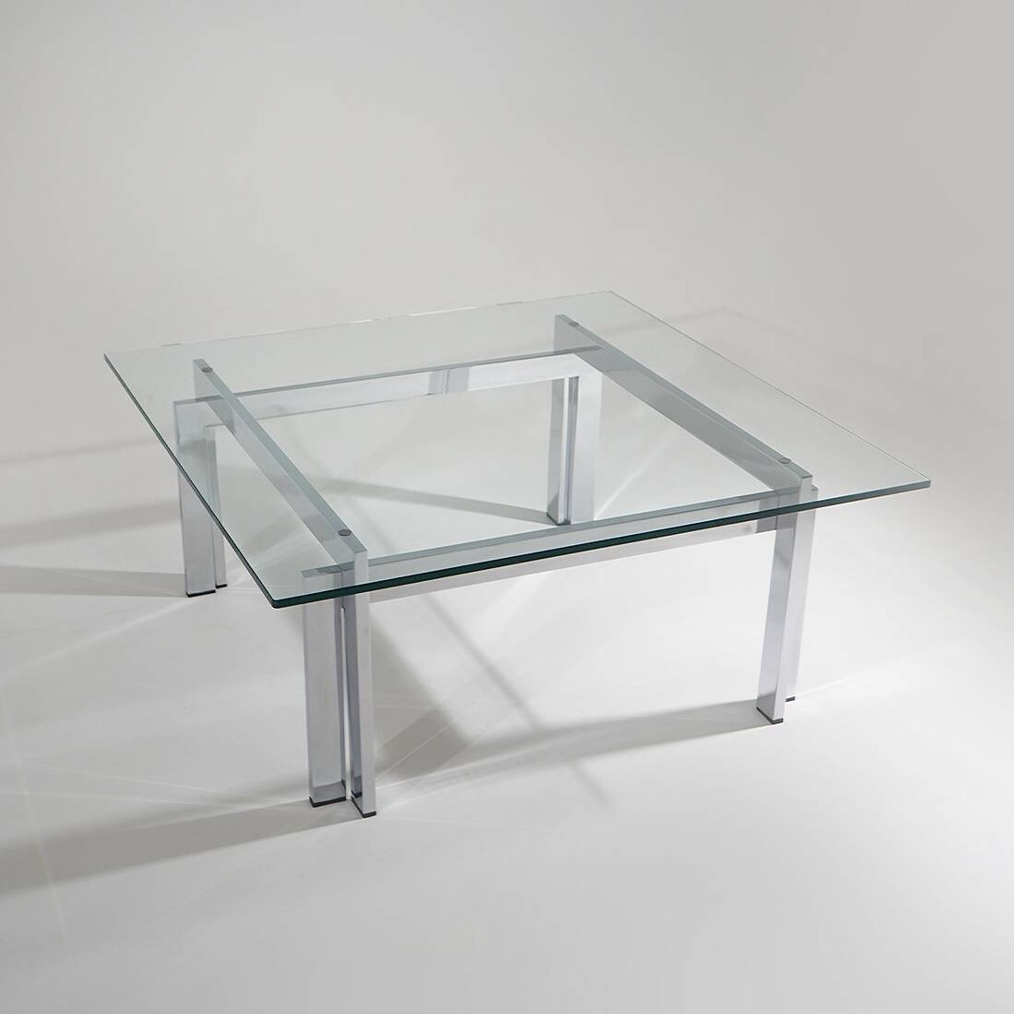 Square coffee table in glass and steel, 1970s
