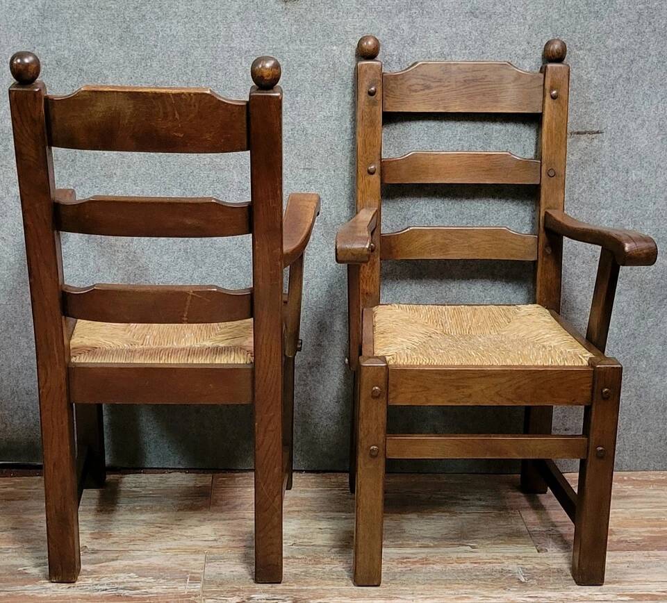 Pair of solid wood brutalist armchairs circa 1950
