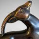 Art Deco bookends in patinated metal – animal pair – marble bases