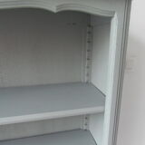 Louis XV style bookcase, green gray with 3 adjustable shelves, wooden tray.