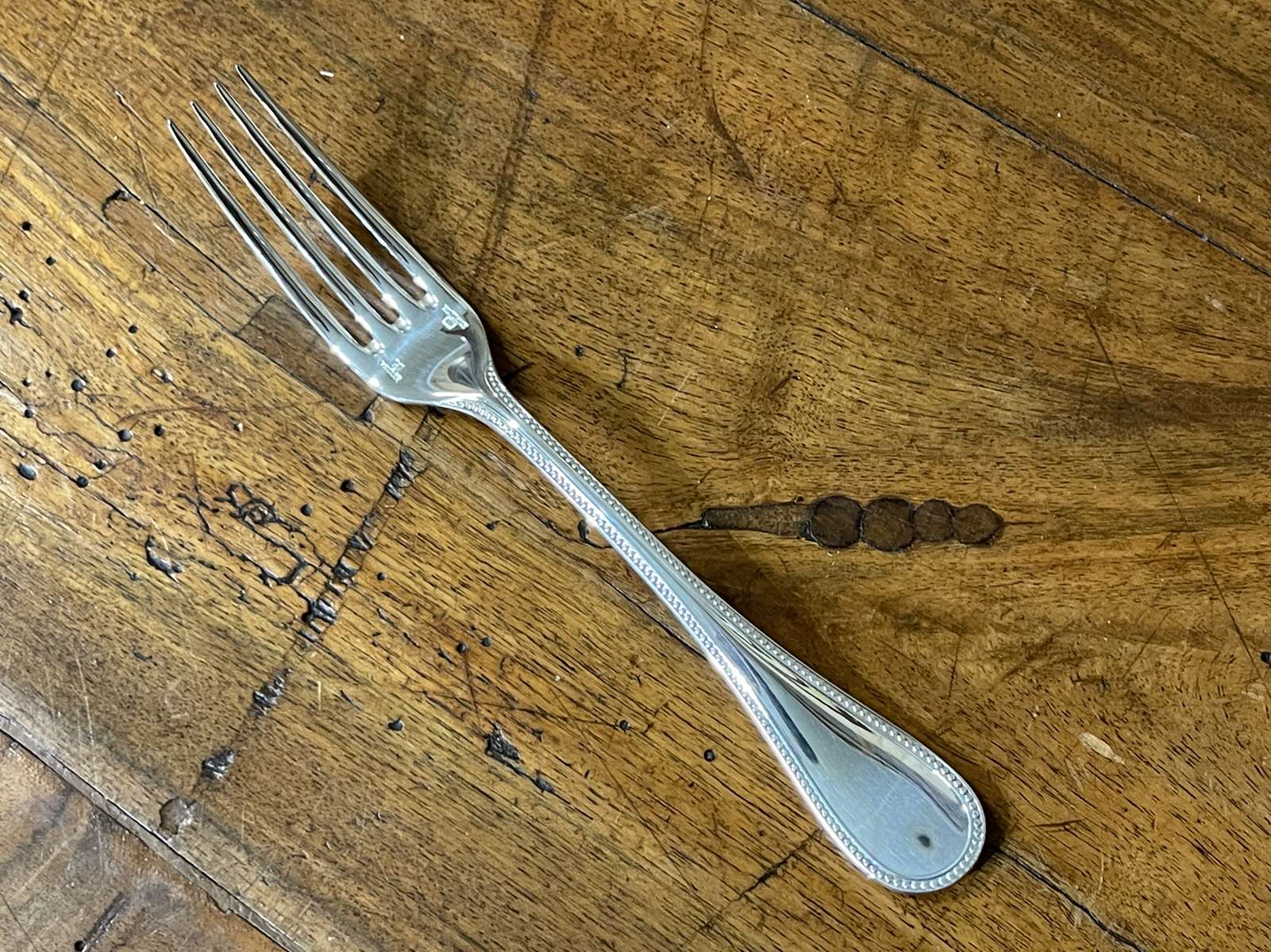 Series of 6 Christofle dessert forks model silver metal pearl