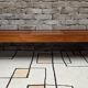 Vintage brutalist bench in solid teak with slats – 1970s