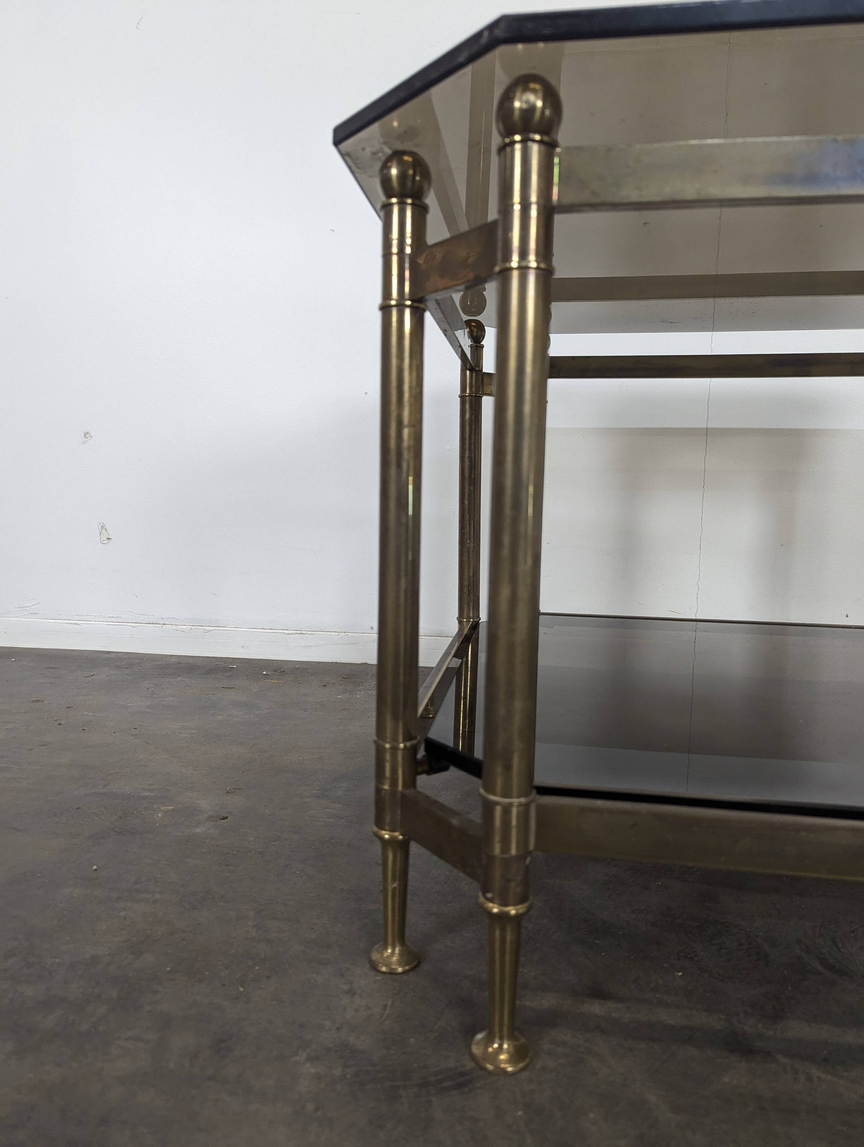 80s brass and smoked glass coffee table