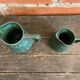 Pair of Vintage 70s Green Glazed Ceramic Barrel-Shaped Jugs