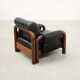 Brazilian Modernist Armchair in Black Leather and Solid Wood, 1970s