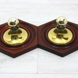 2 appliques hexagonales en bois et laiton, 1970 / 80