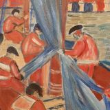 Oil on canvas "Breton fishermen" signed Gene.