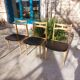 5 Scandinavian style chairs, wood and black faux leather.