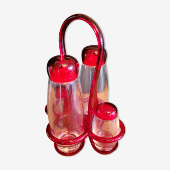 Table housewife condiment service design Guzzini glass and red plexi