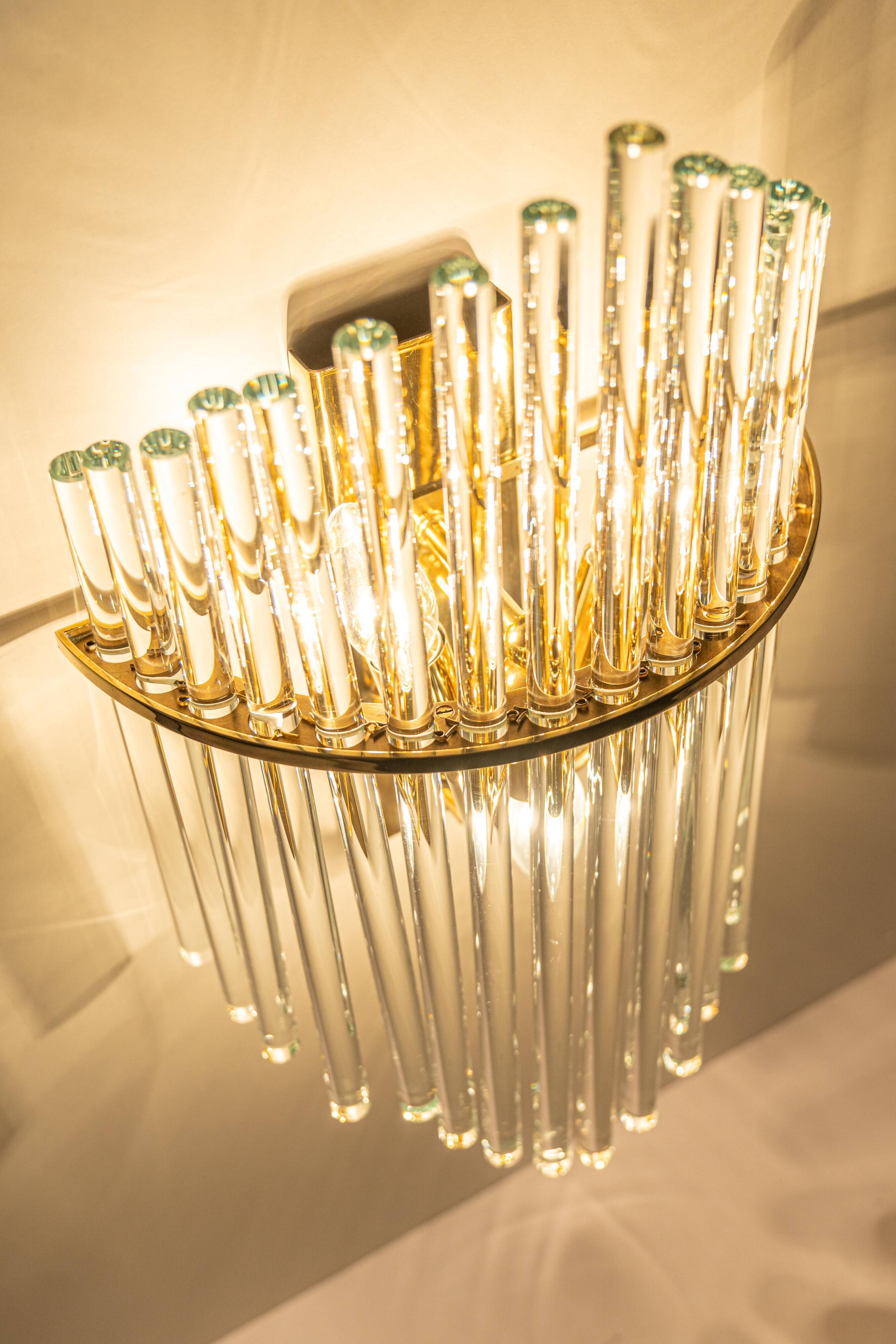 Pairs of magnificent crystal stem wall lights by Christoph Palme, Germany, 1970s.