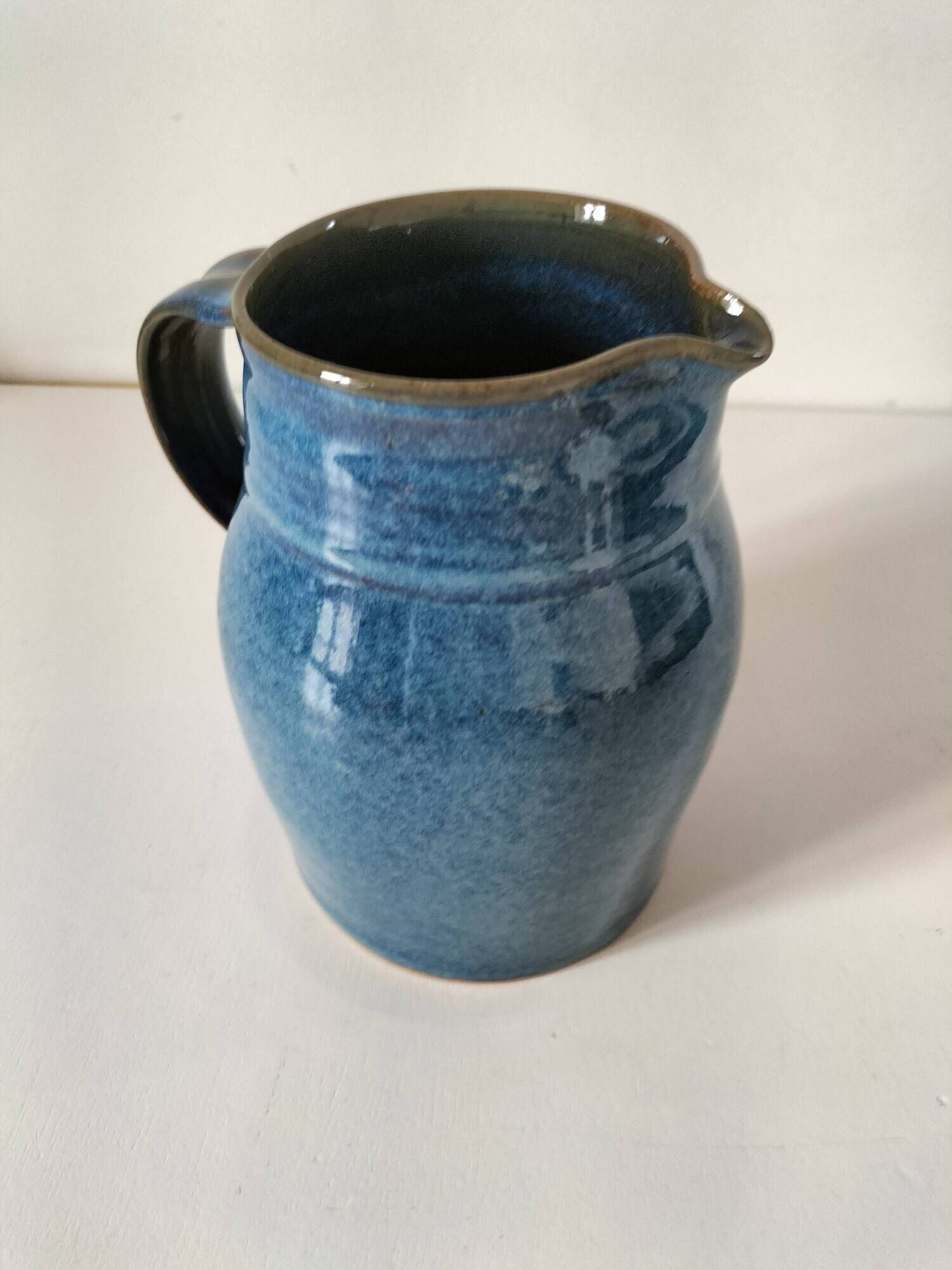 Blue glazed stoneware jug