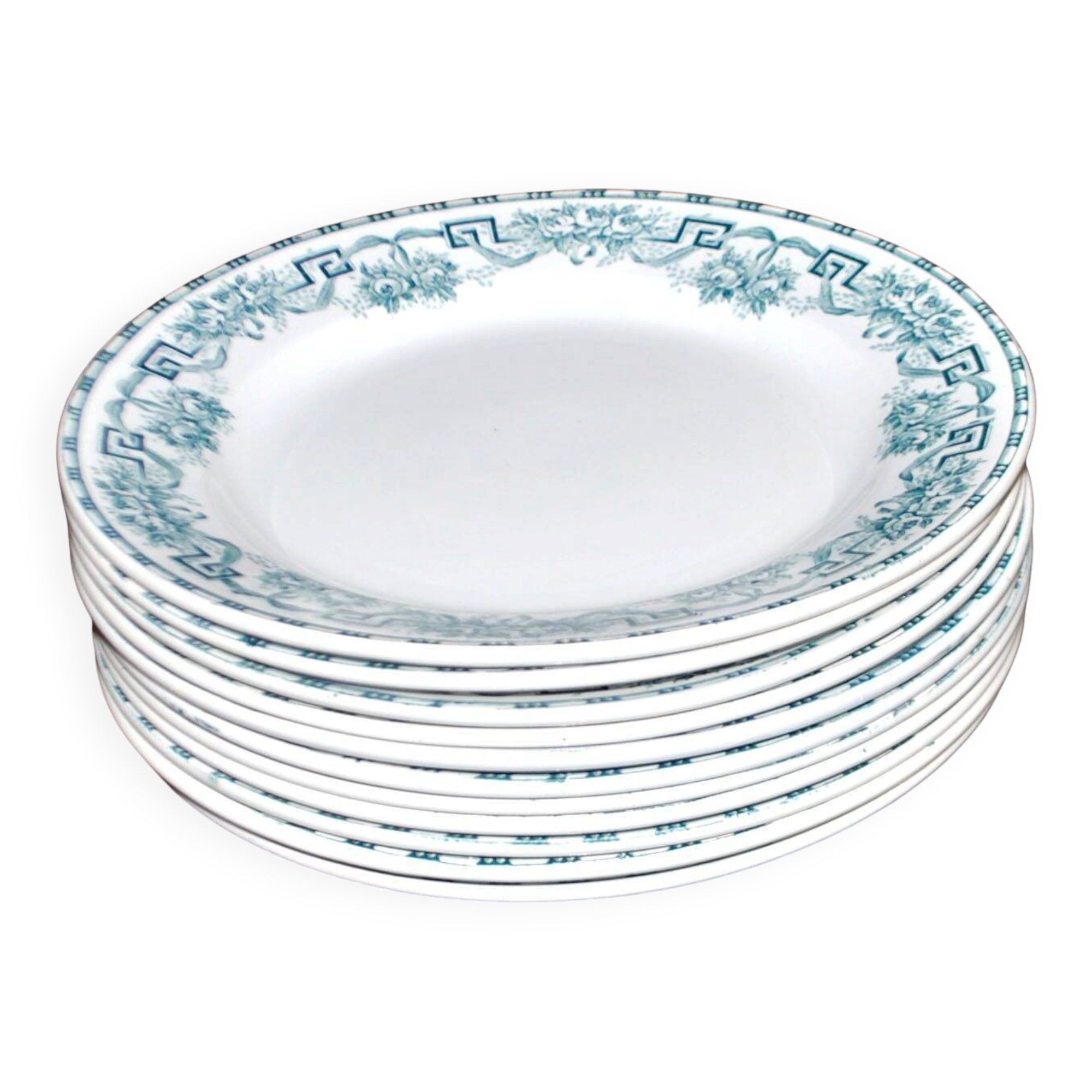 Moulin des Loups & Hamage set of 11 flat plates Ancient Athens in earthenware 1900