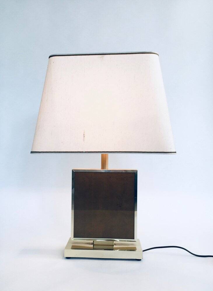 Hollywood Regency Style Gold Square Table Lamp, 1970s