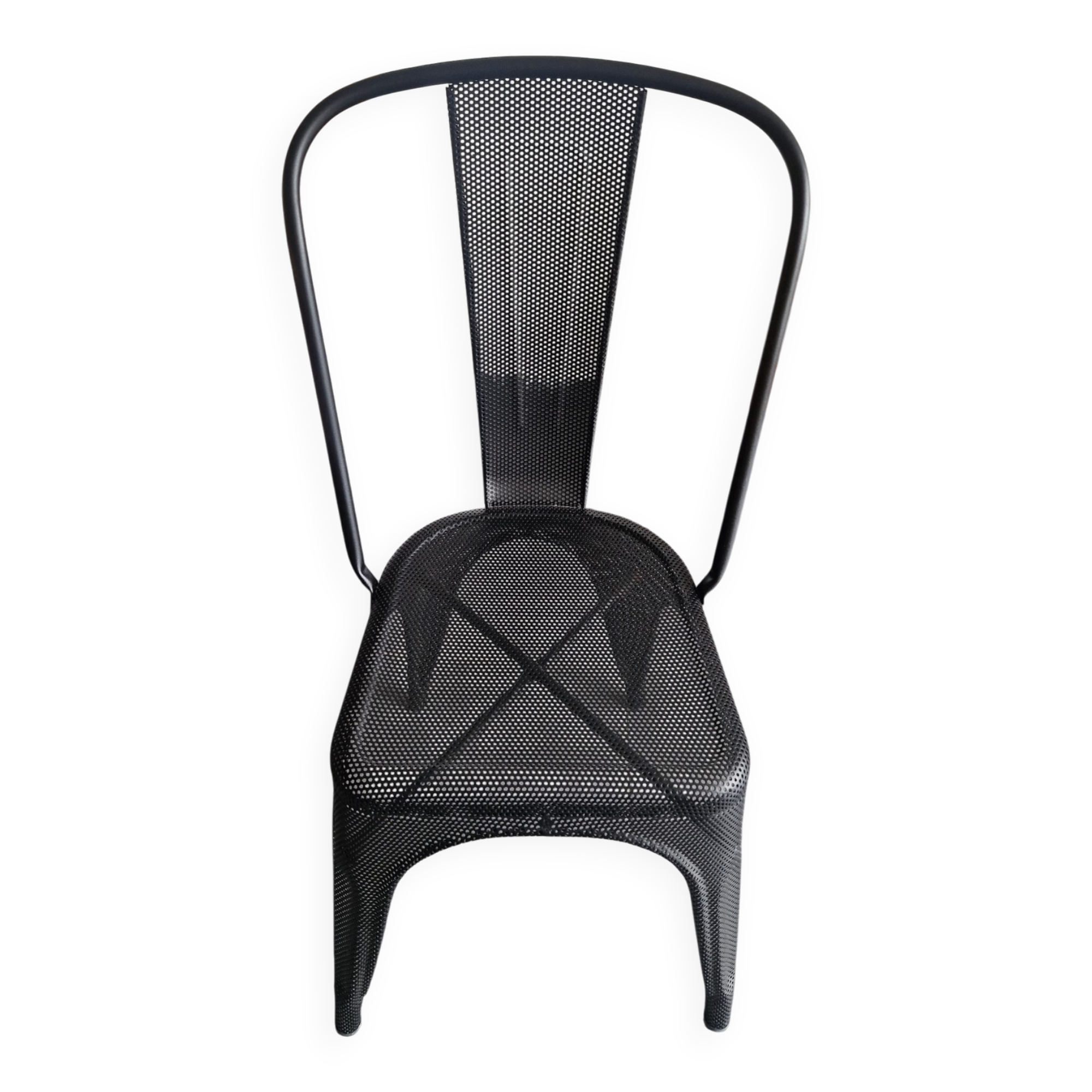 Chaise Tolix véritable, tôle perforée noire, état neuf
