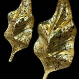 Large Pair of Murano Gilded Glass Leaf Wall Lights - Italy Circa 1980 H 67 cm