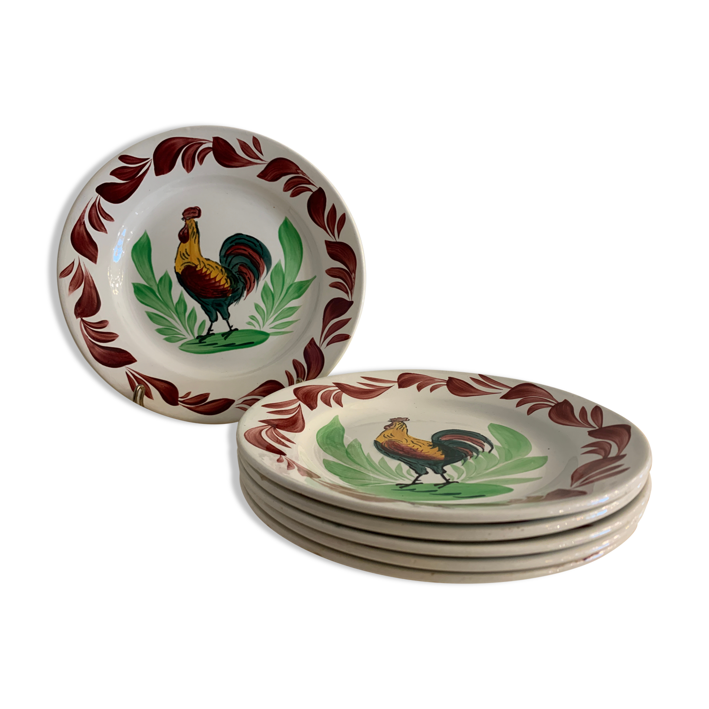 6 plates in earthenware rooster Terre de Fer Choisy Le Roy, 20th century