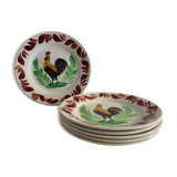 6 plates in earthenware rooster Terre de Fer Choisy Le Roy, 20th century