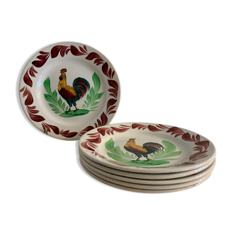 6 plates in earthenware rooster Terre de Fer Choisy Le Roy, 20th century