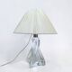 Vintage lamp with twisted crystal base from the 1960s and a white ribbon pagoda shade.