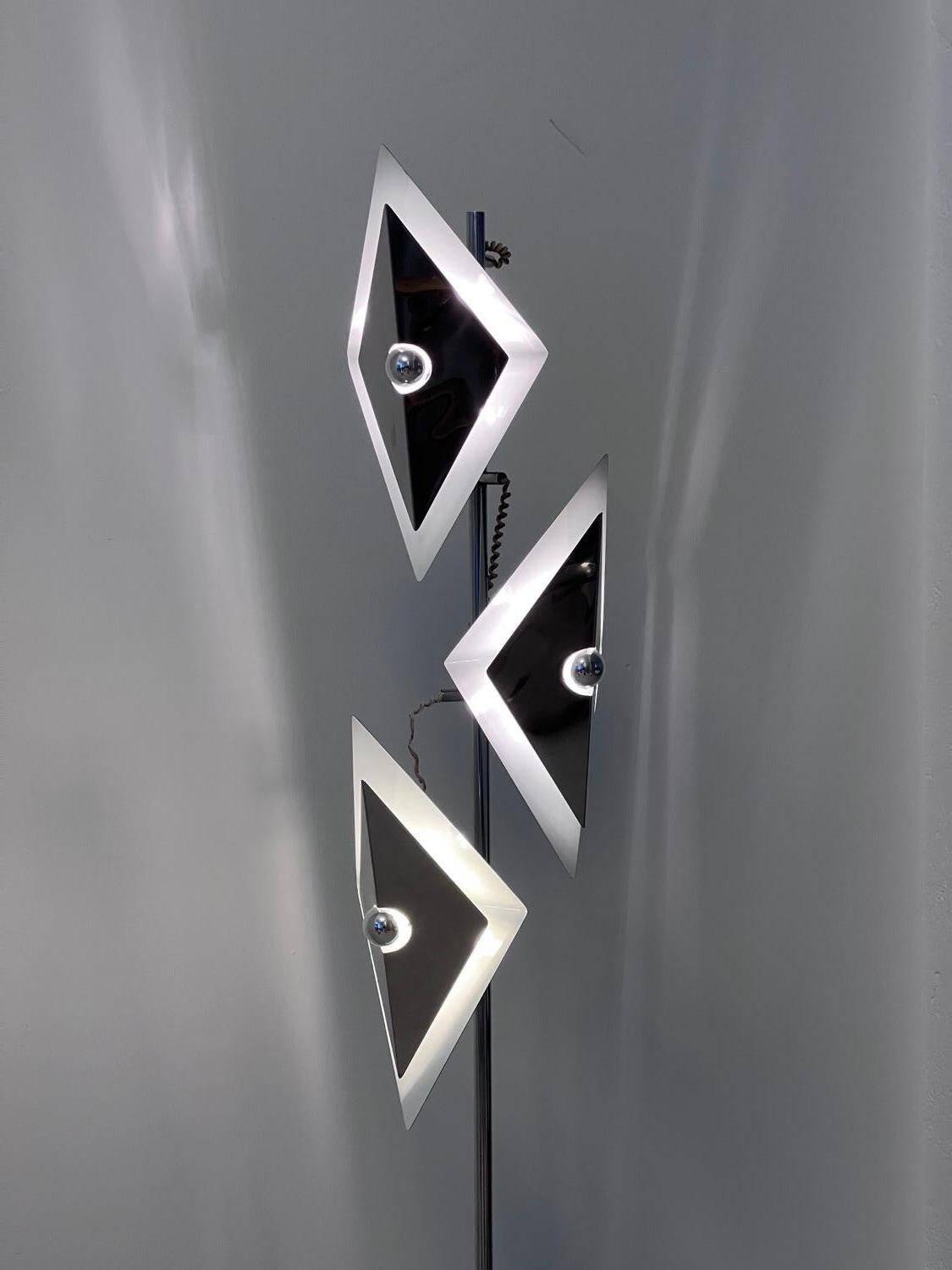 Mid-Century Decorative Floor Lamp in Chromed Metal with Diamond Shaped Shades