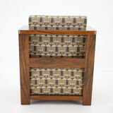 1930s art deco armchair in walnut and backhausen fabric,czechoslovakia