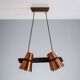 Ceiling lamp in dark stained wood with four brass shades, Sweden, 1960s