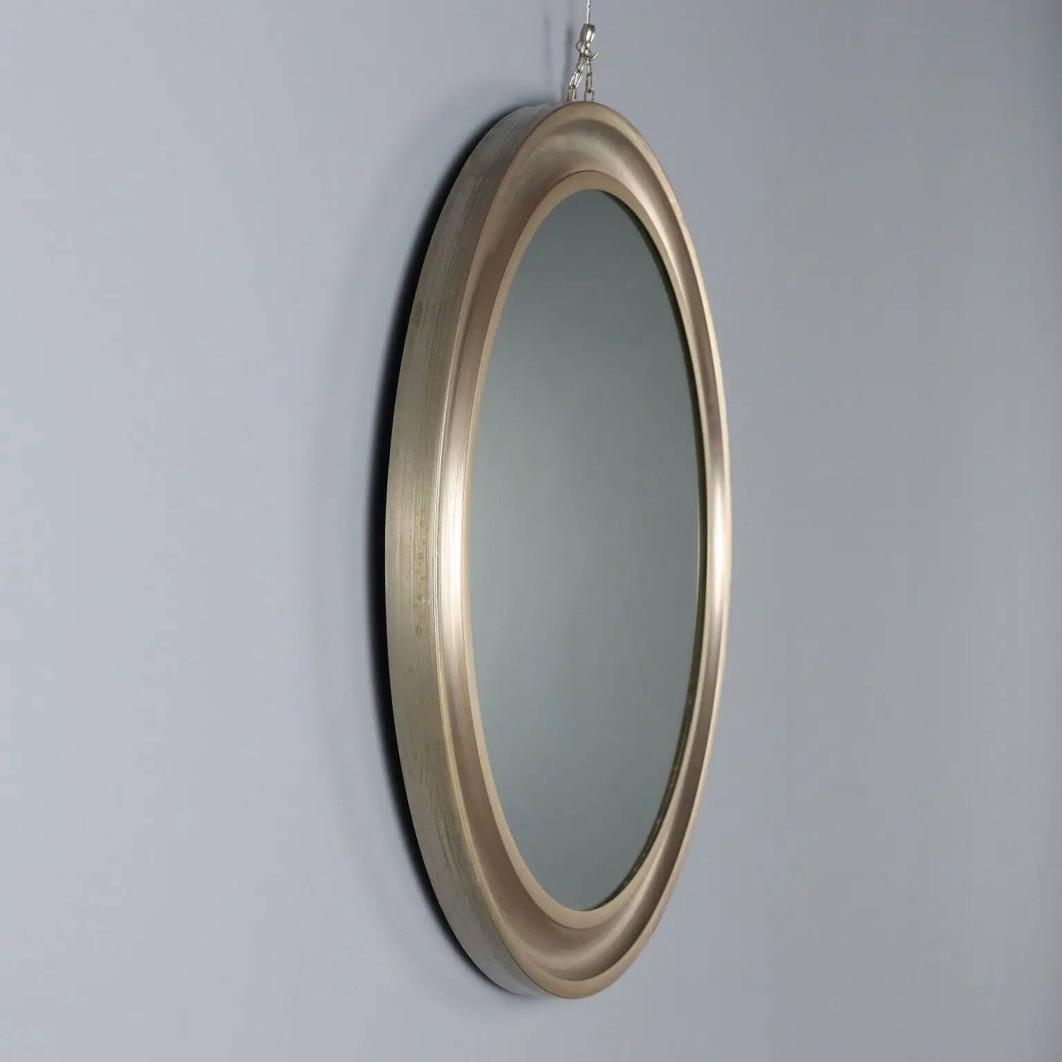 Miroir rond vintage en aluminium anodisé, design Italie, années 1960