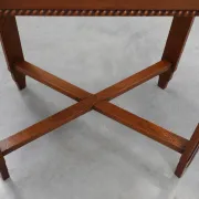 French Art Deco Side Table with Fluted Legs, Carved Frieze and X-Stretcher,