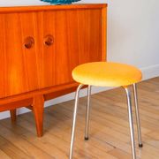 Chrome and boiled wool stool, orange, 1970.
