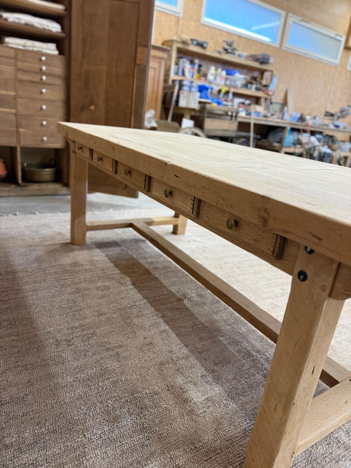 Large farmhouse table with 10 drawers