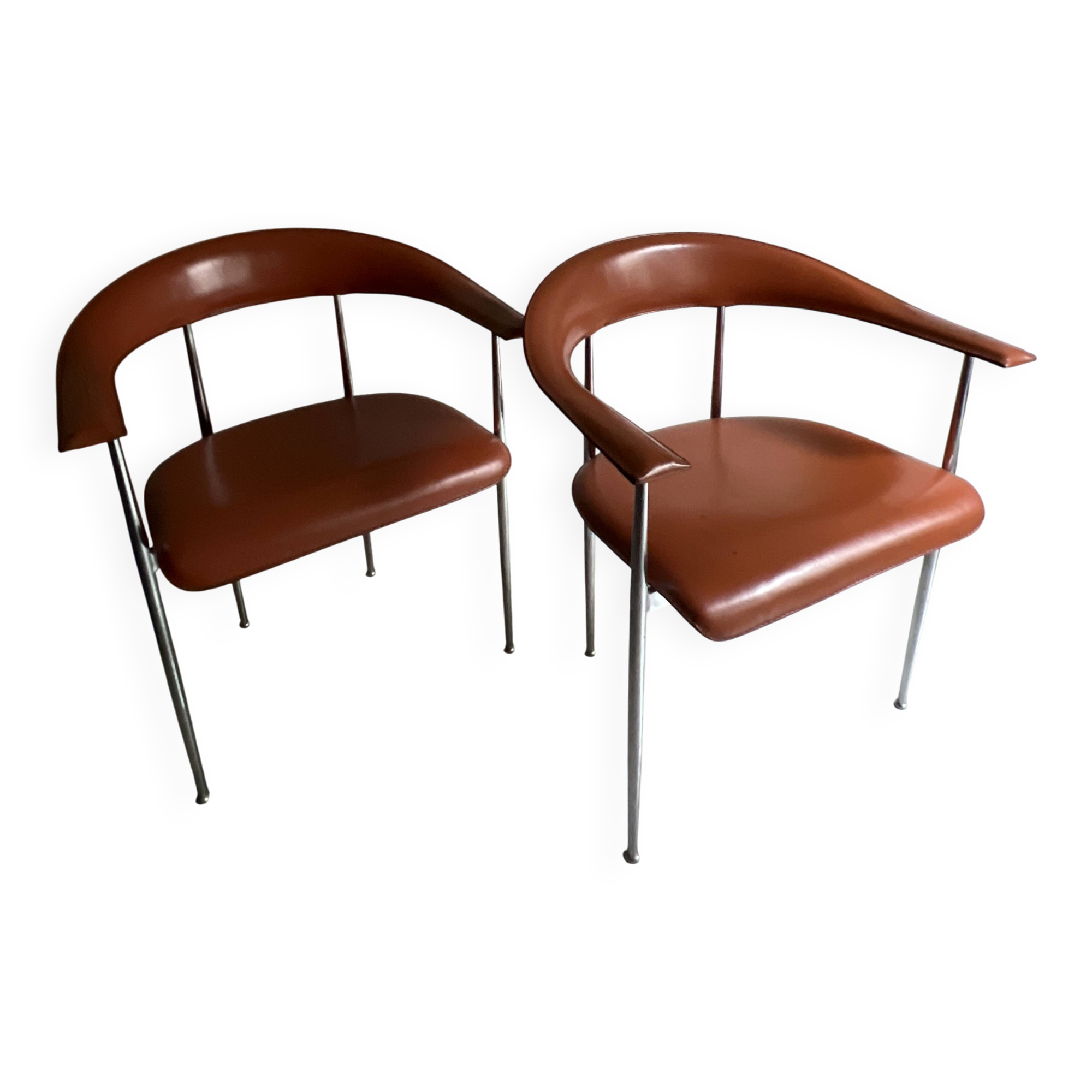 Lot de 2 chaises fasem P40 cuir cognac