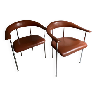 Lot de 2 chaises fasem P40 cuir cognac