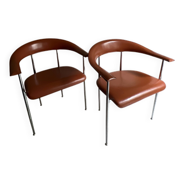 Lot de 2 chaises fasem P40 cuir cognac