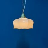 Suspension vintage en verre beige avec luminaire en laiton