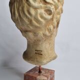 Bust of Hermes in patinated plaster on brown marble base, 34 cm