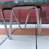 Round coffee table in green marble and chrome / vintage base 60s-70s