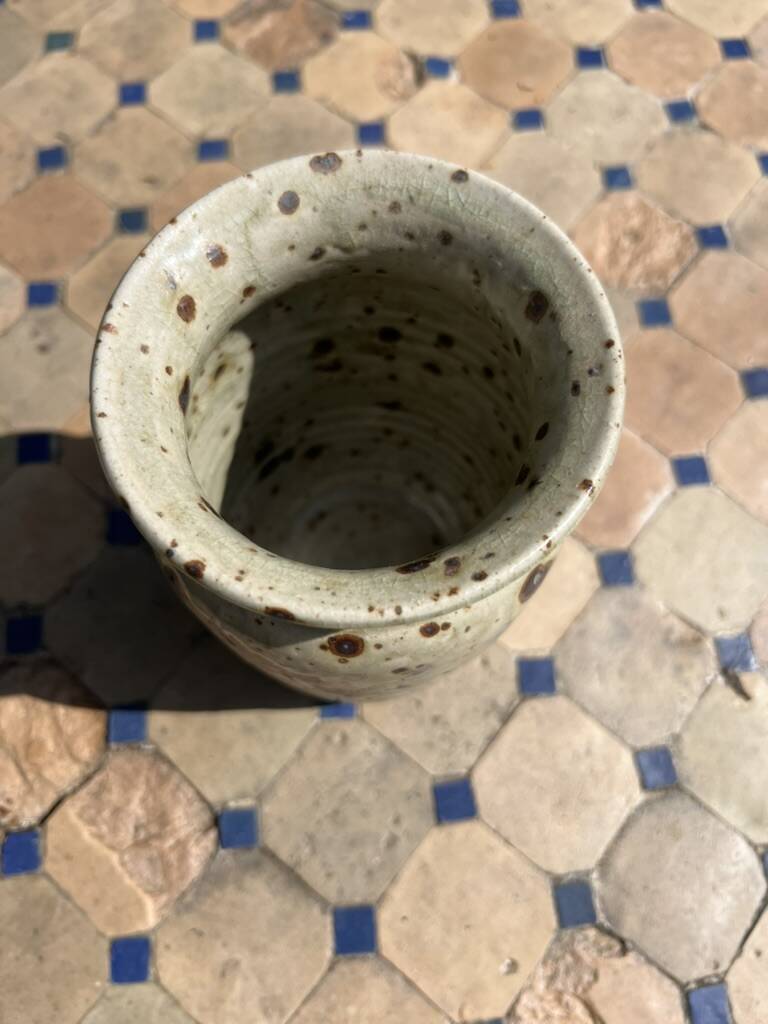 Puisaye stoneware vase with leaf decoration