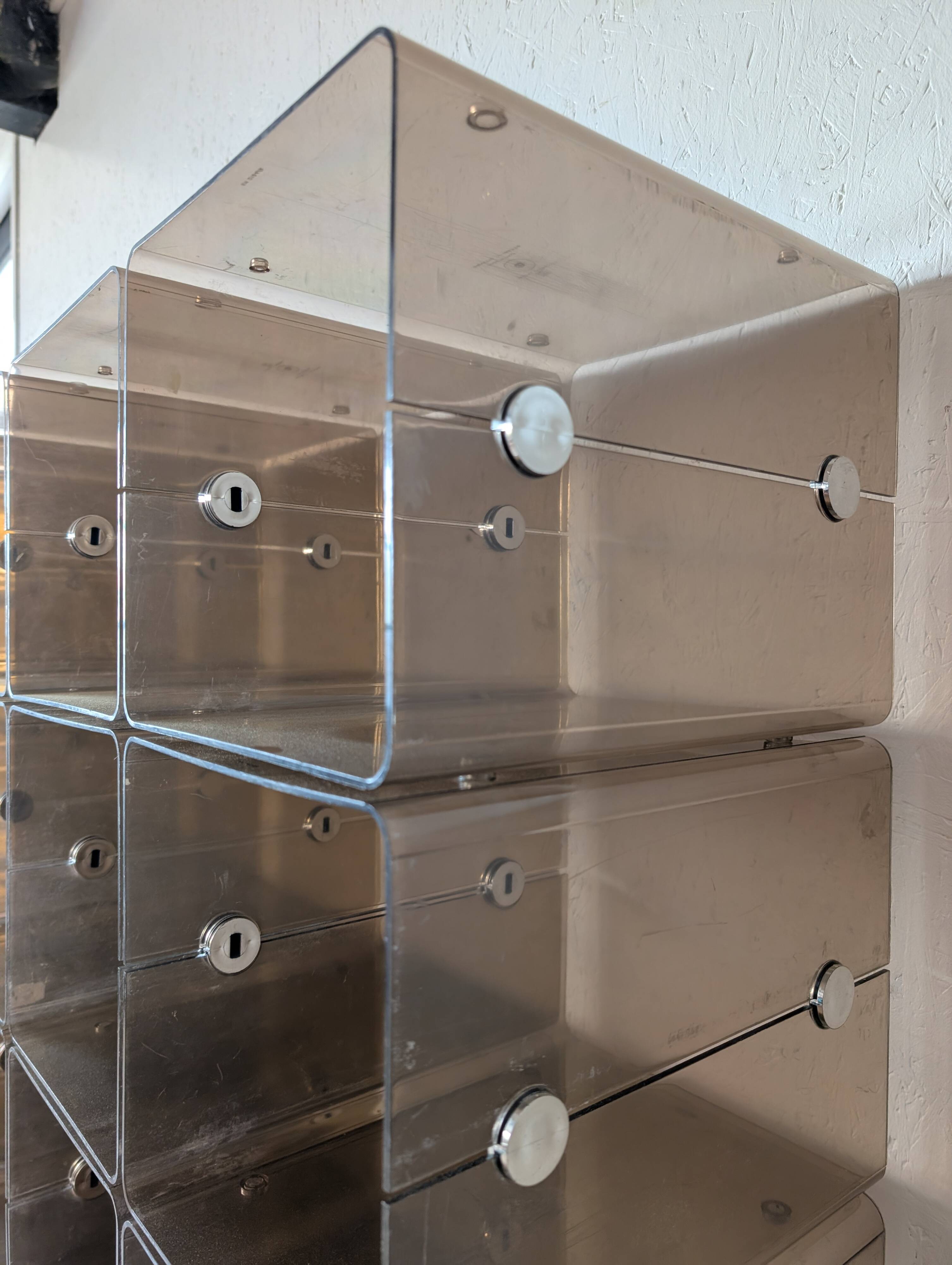 Set of 42 modular plexiglass lockers, Italy, 1970s
