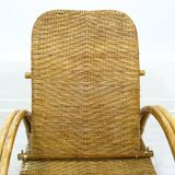 Fauteuil en rotin avec pouf escamotable, 1970