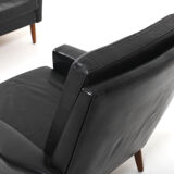 Mid Century Danish black Leather Sofa Set