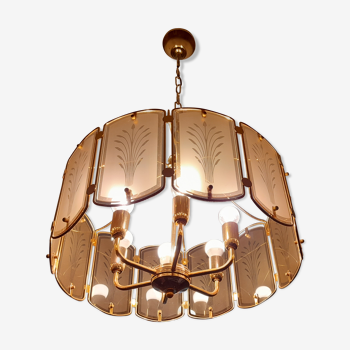 Golden metal and glass chandelier