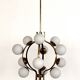 Stilnovo Italian Midcentury Chandelier, Brass & Opaline Glass, 1950s