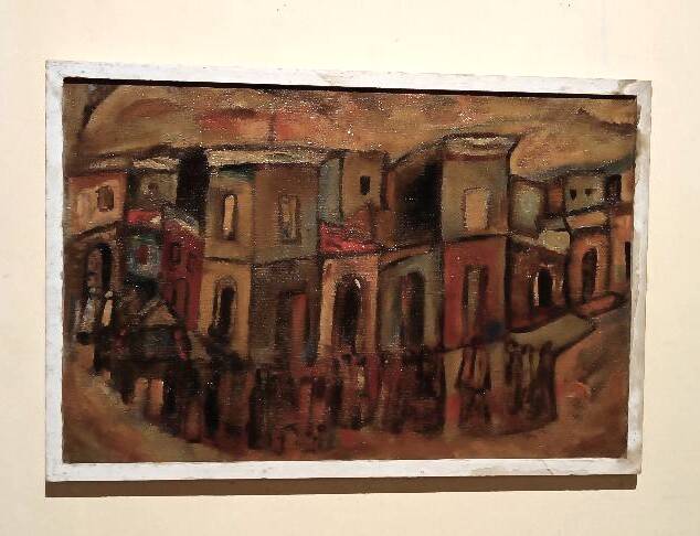 Oil on canvas "Funerals in Syracuse" by Ferruccio Ferri - Exhibition Gulf of La Spezia, 1940s