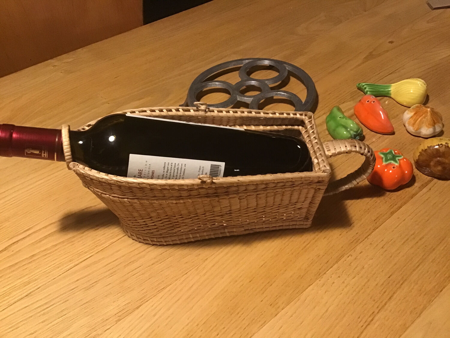 Old wicker bottle holder