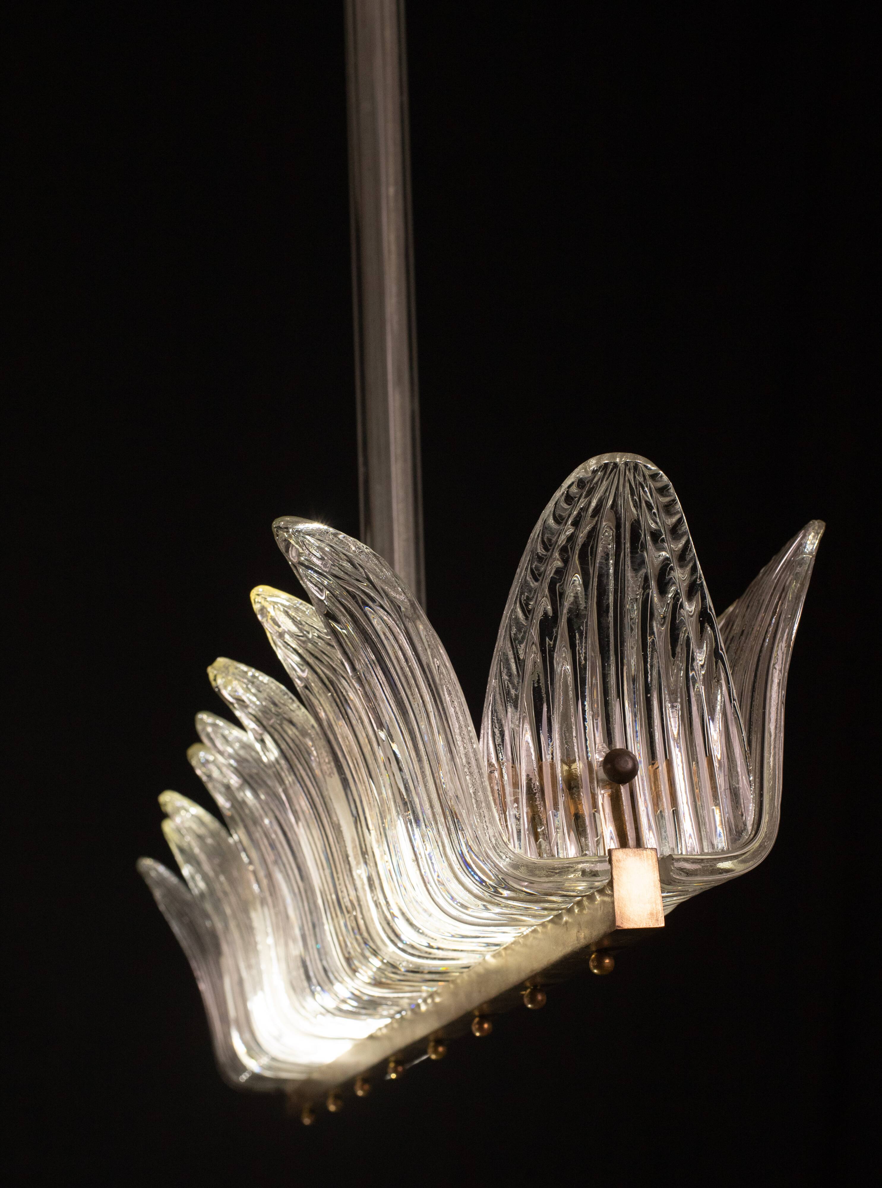 Luxury Large Size Art Decò Chandelier By Barovier e Toso, Murano Glass, 1940