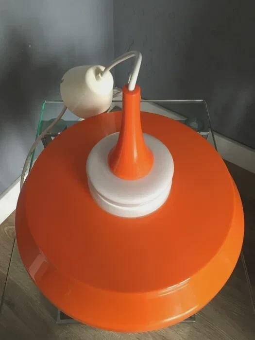 Space Age pendant lamp, orange and white, plastic, 1960s-70s