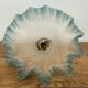 Ancienne Suspension abat jour dentelle verre plissé bleu griffe +douil